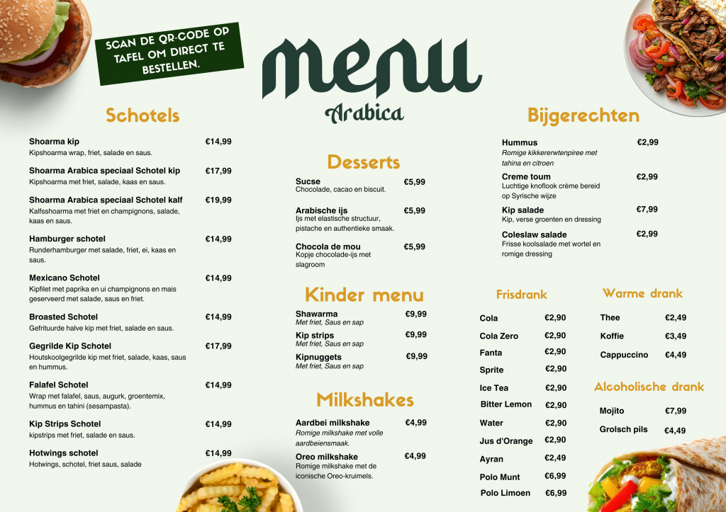 Arabica restaurant menu menukaart
